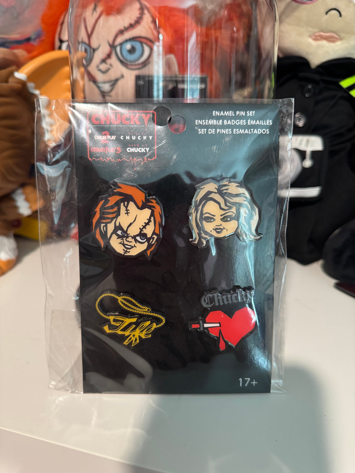 Chucky and Tiffany enamel pin set