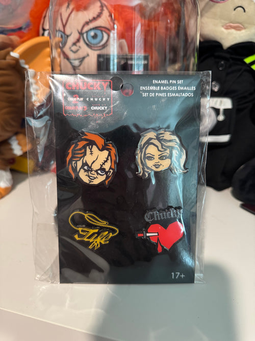 Chucky and Tiffany enamel pin set