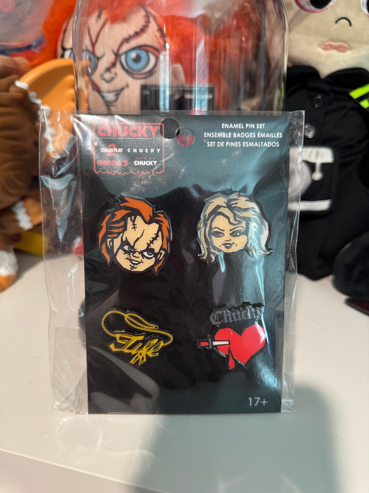 Chucky and Tiffany enamel pin set